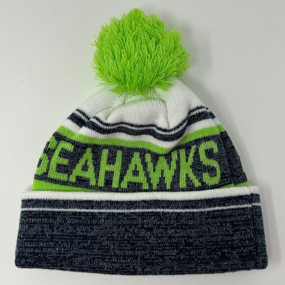 Seattle Seahawks Cuffed Pom Pom Beanie Toque Winter Hat NFL New Era Green - Picture 3 of 9